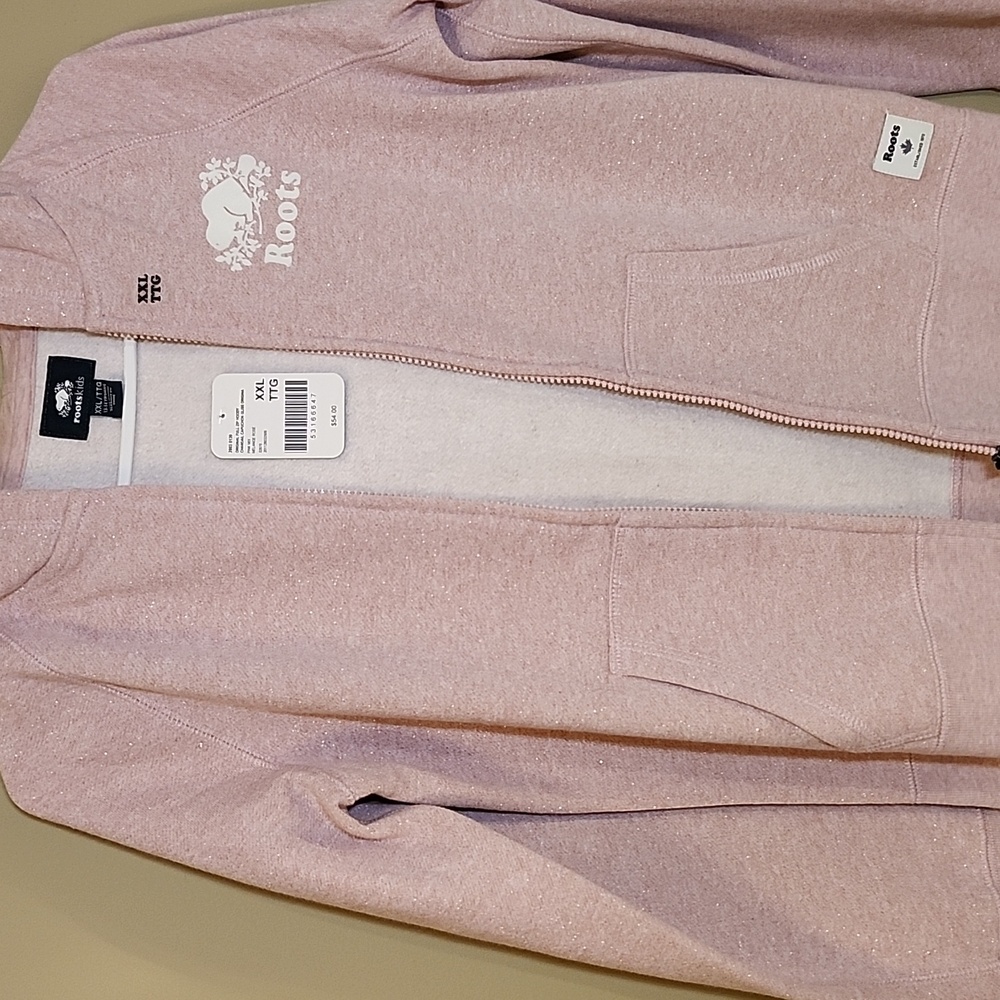 New  Roots Light Pink Sparkle Hoodie with Zip - Picture 3 of 8